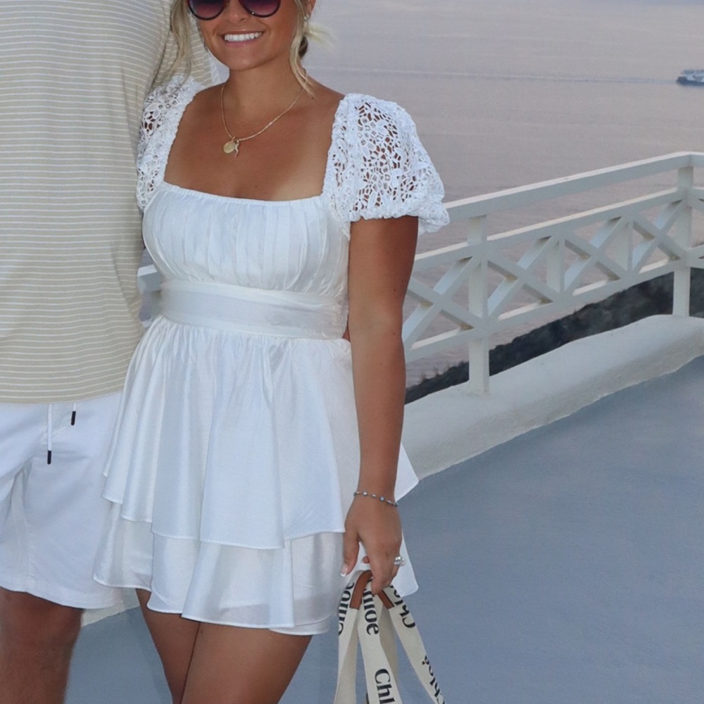 The Adeline White Romper Dress